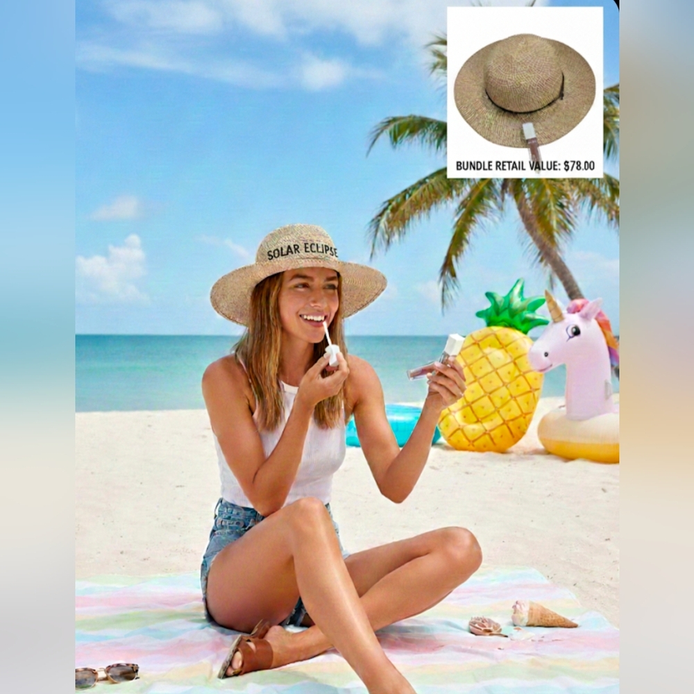 Solar Eclipse Straw Hat & JOAH Lip Color Bundle